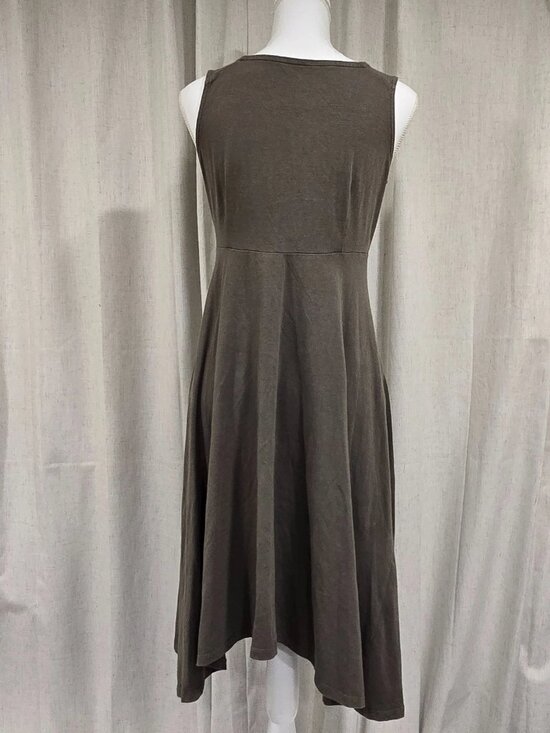 Eileen Fisher Petite Olive Green V Neck Sleeveless Flare Indie Forest Dress - Picture 3 of 5